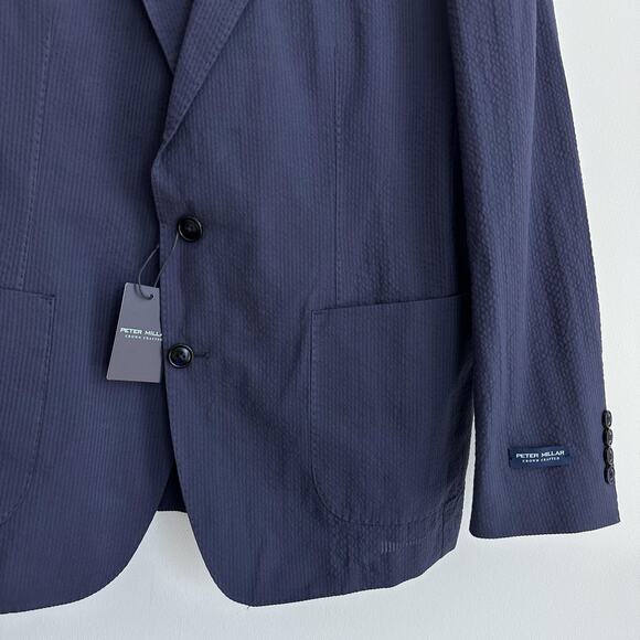 Peter Millar Blazer 44 Navy Crown Crafted Seersucker Sport Coat Jacket Unstructu - Picture 3 of 13